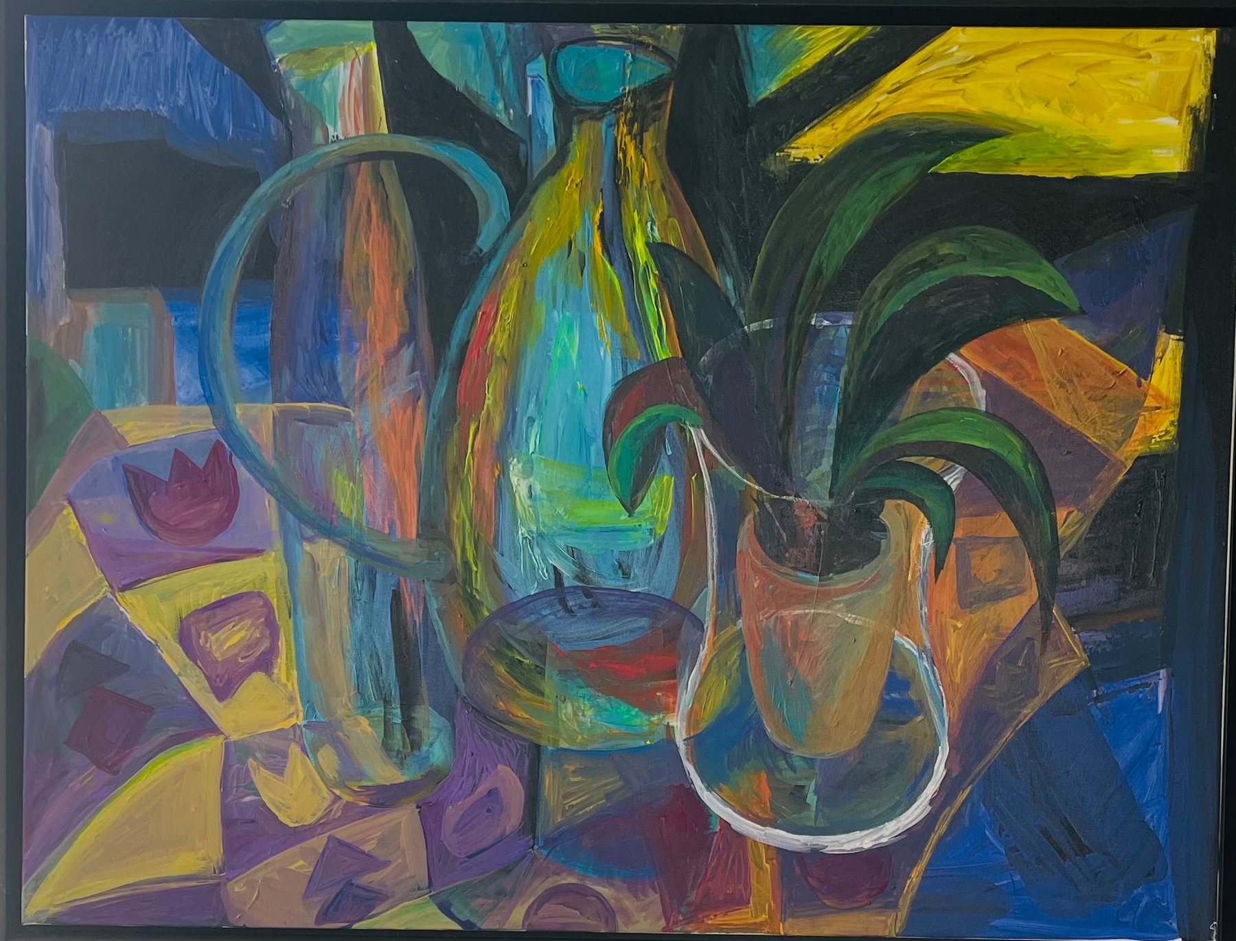 Sunrise with bottles, an acrylic still life