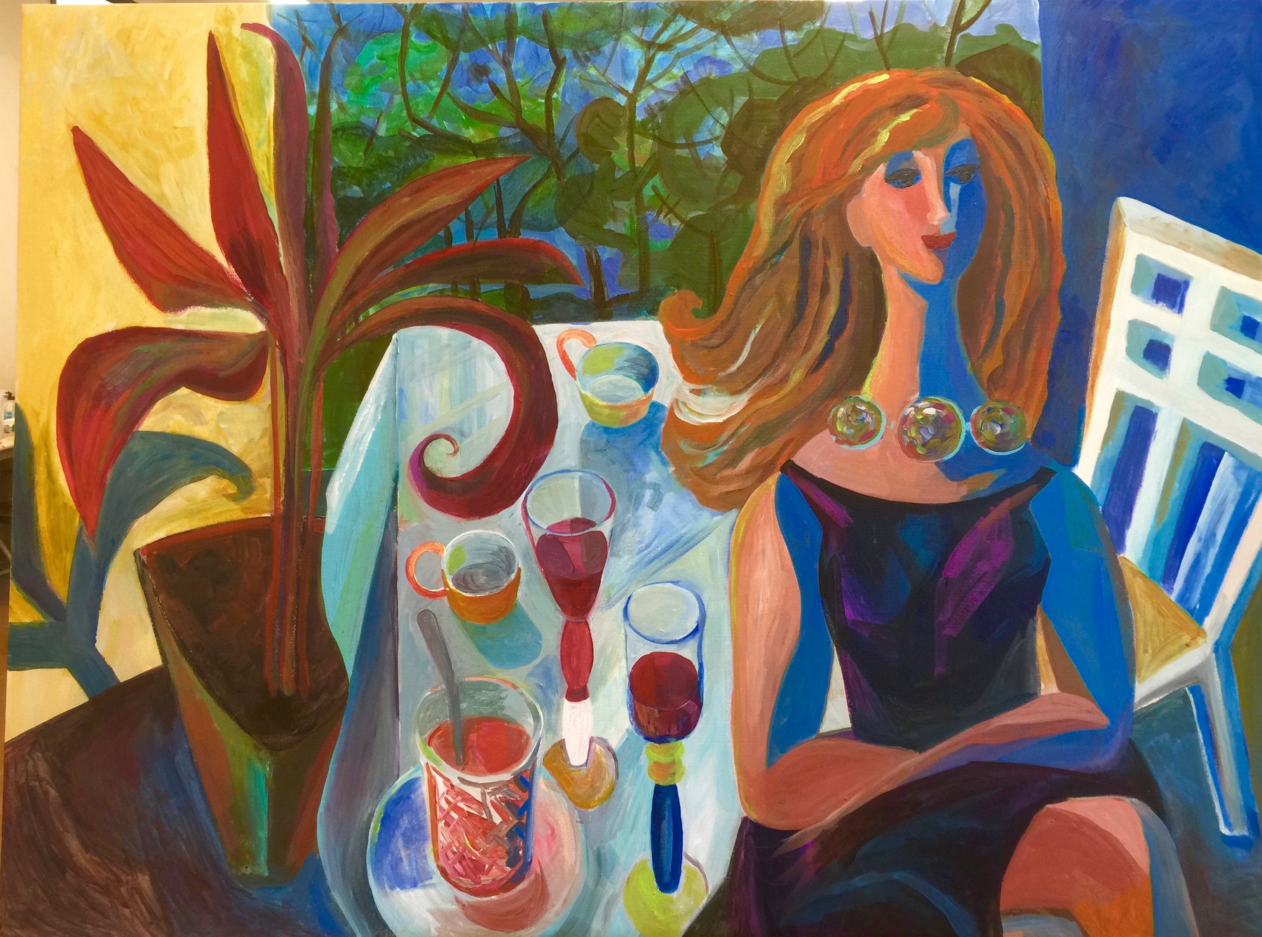 The party is over, an expressive figurative acrylic painting by Olga Sheyn
