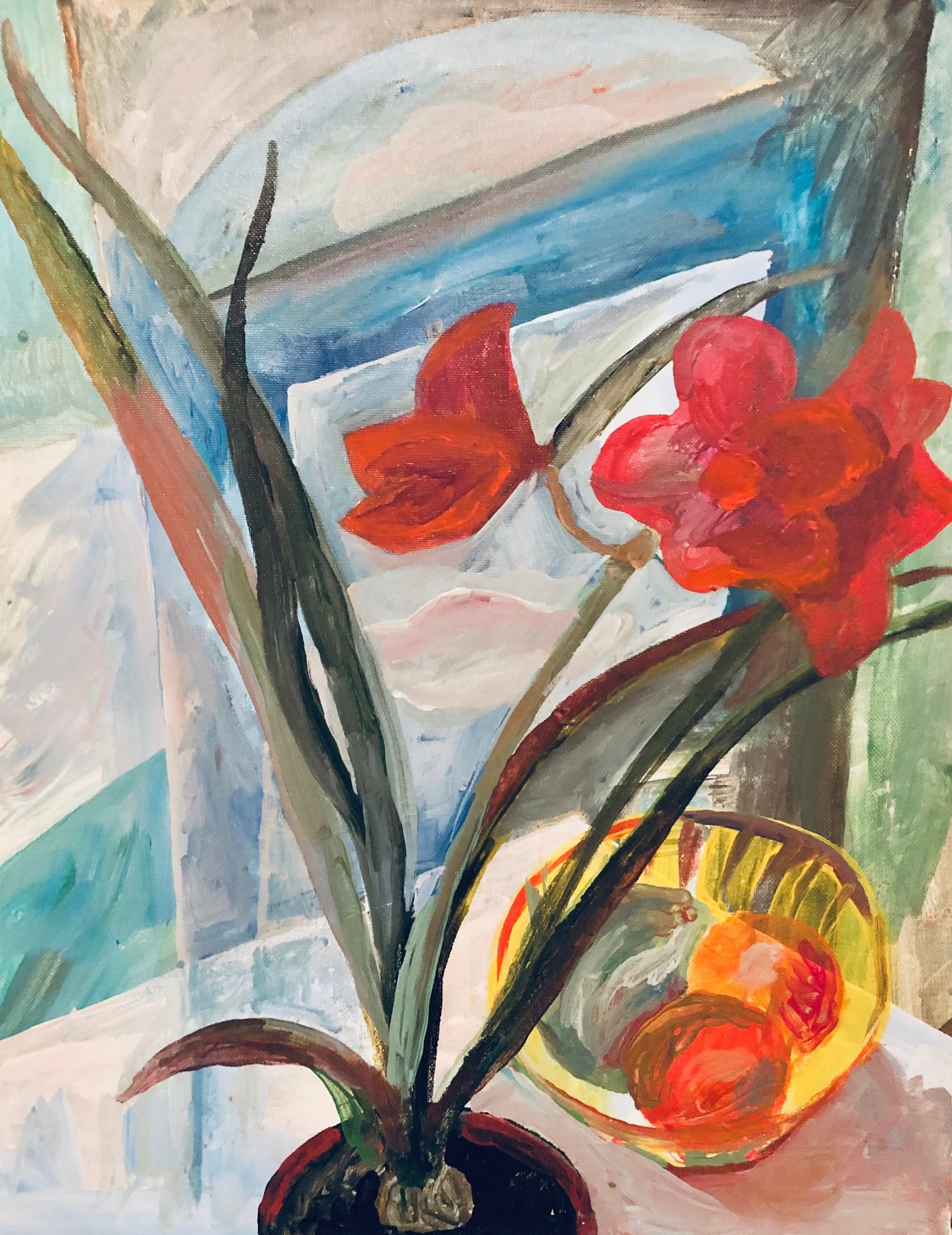 Red amaryllis, expressive red flower painting