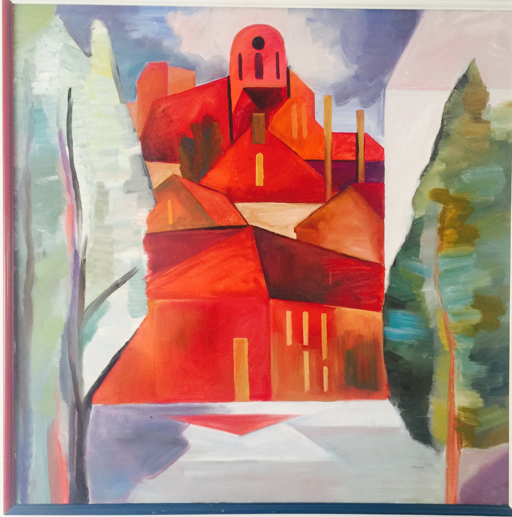 A Courtyard in Red Moscow, red architectural acrylic painting