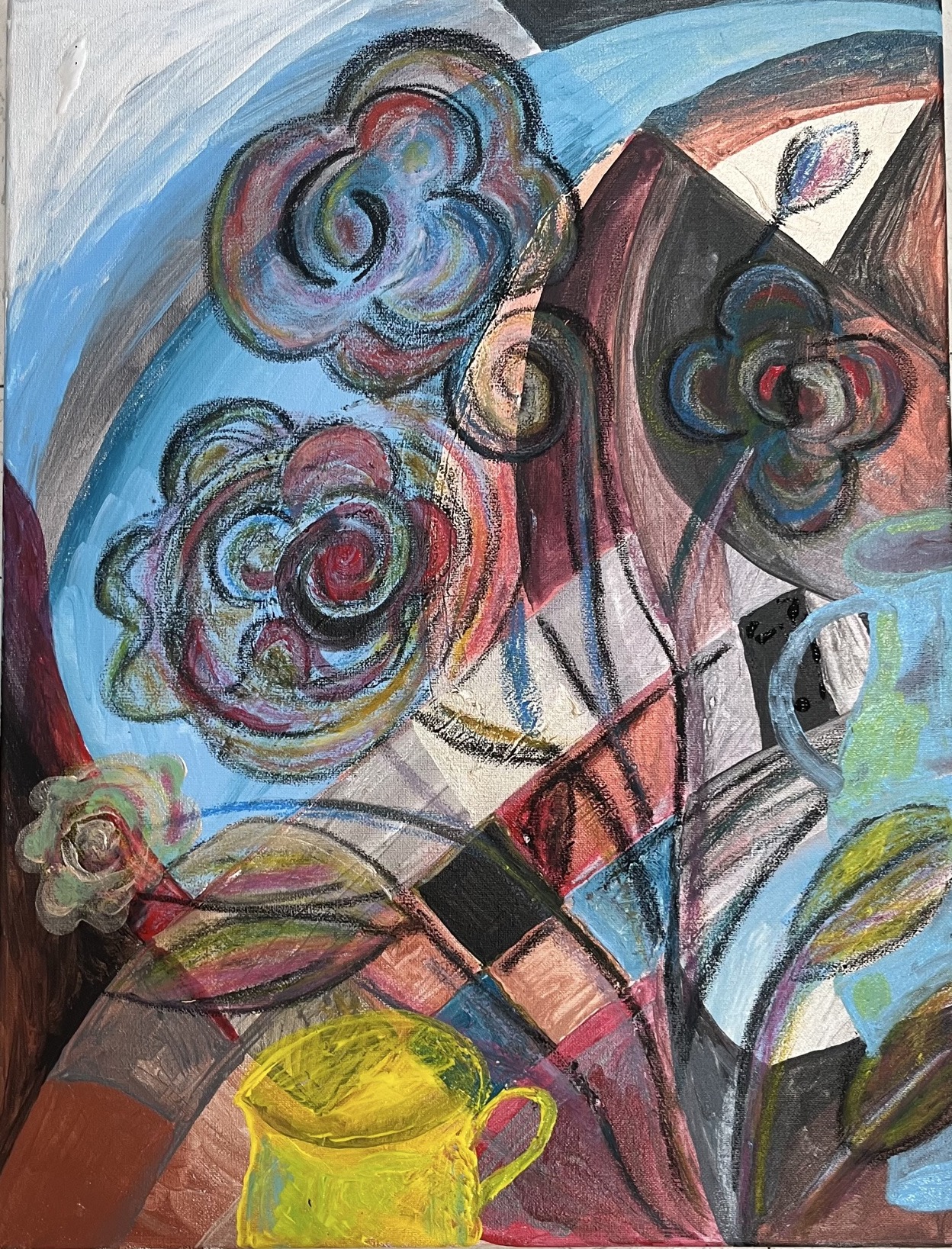 Birthday roses, an expressive oil pastel floral still life